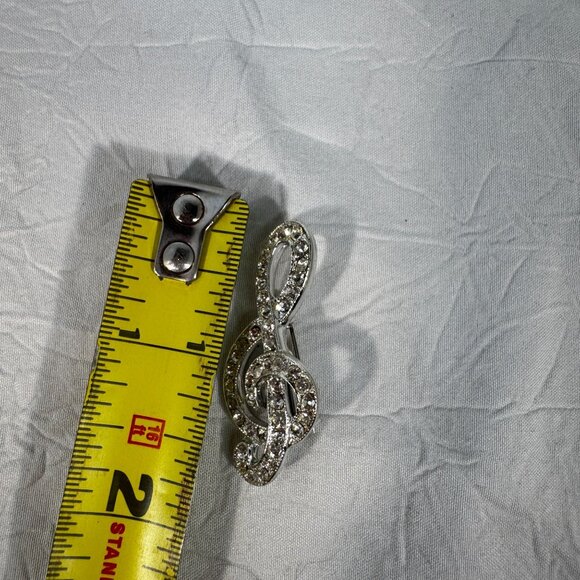 Treble Clef Rhinestone Brooch Pin Silver Tone Music Lovers Gift Elegant Jewelry - Picture 5 of 5
